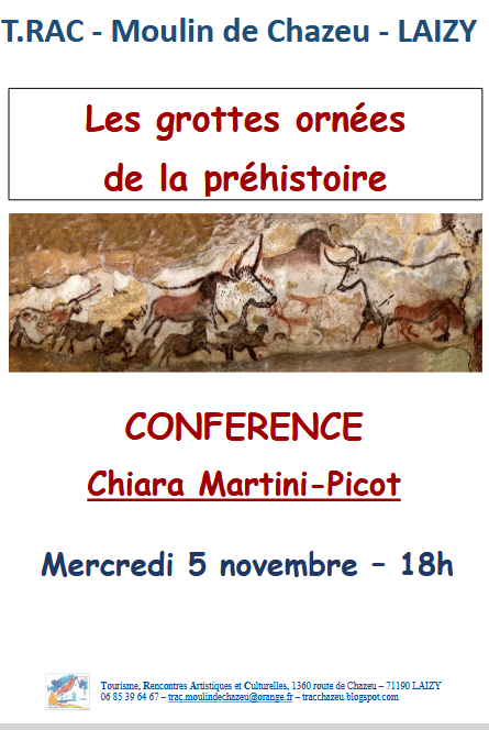 dernière manifestation de 2025 : conférence de Chiara Martini-Picot sur les grottes ornées de la préhistoire, le mercredi 5 novembre à 18h.