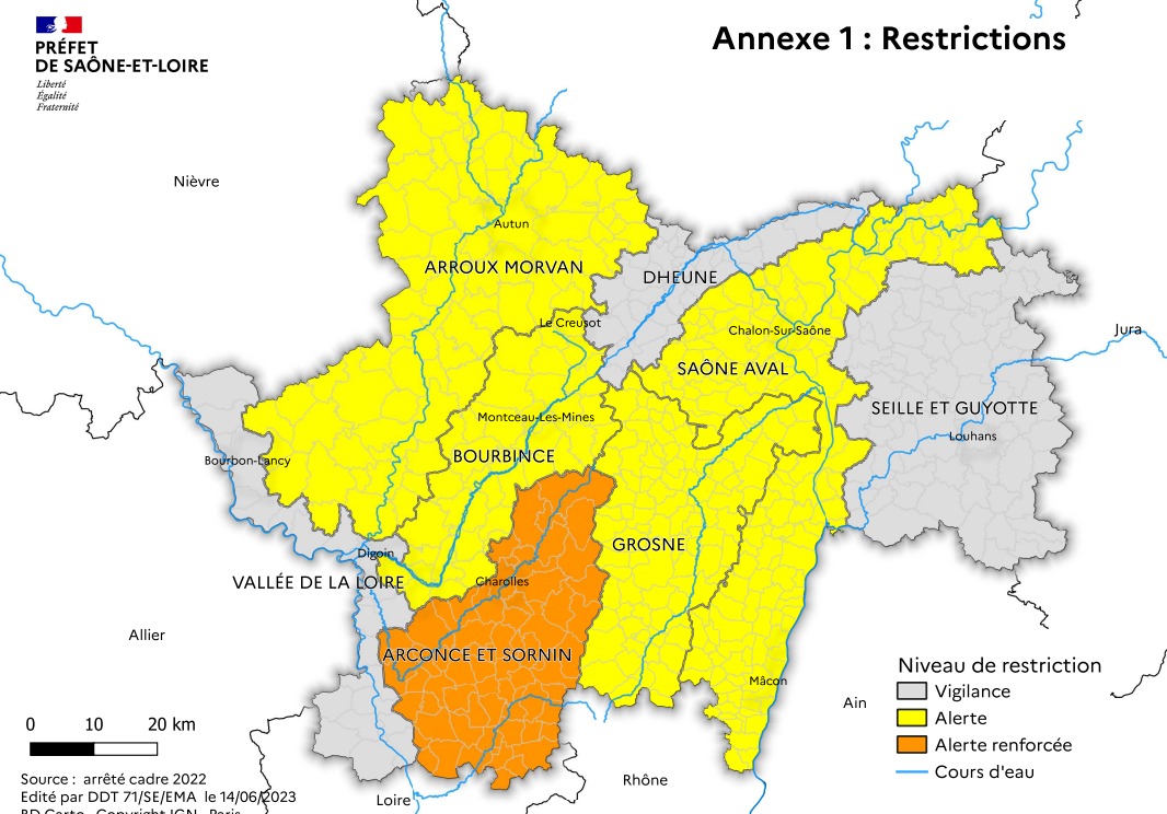 Compte tenu de la sécheresse, la Préfecture a pris un arrêté de restriction de l'usage de l'eau.